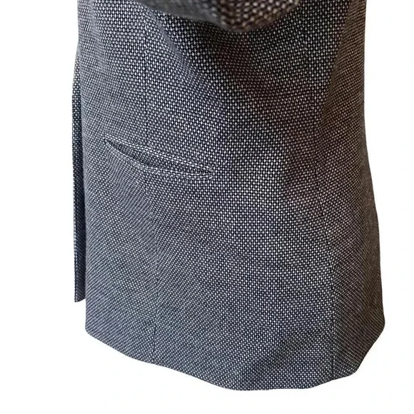 Ecru Knit Blazer Black White Dotted Boyfriend Jacket Rib Collar Size 12 - Picture 8 of 16